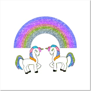 GLITTER RAINBOW UNICORN Posters and Art